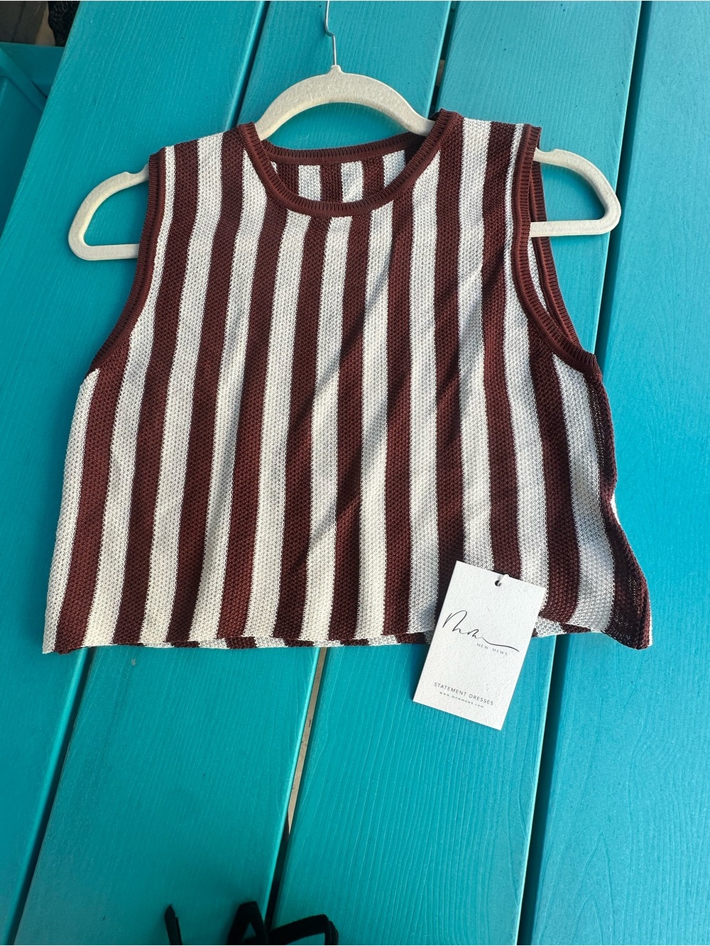 Striped Wide-Leg Knit Pants and Top (set) in Burgundy & White - Picture 5 of 7